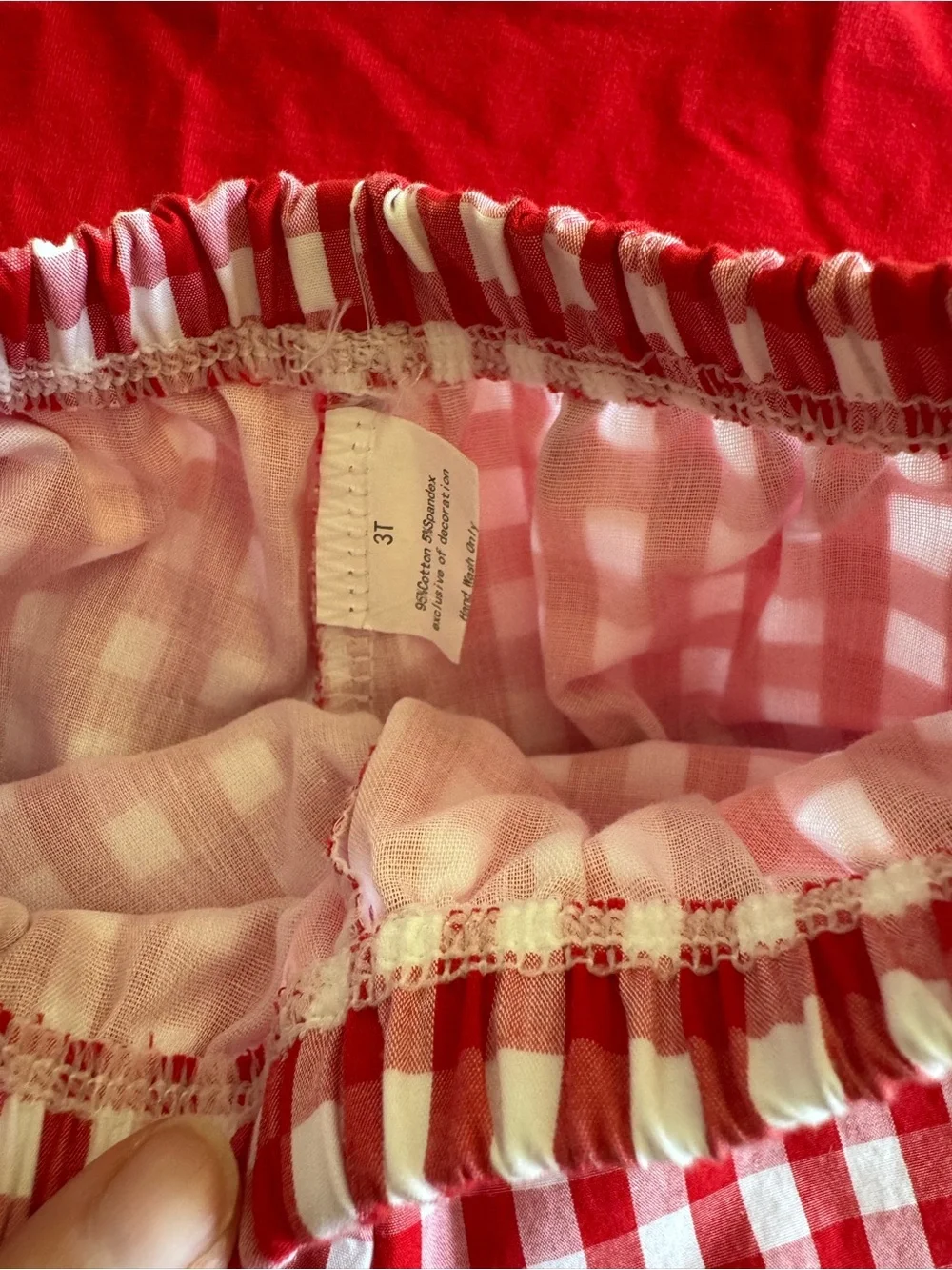 southern sass smocks toddler outfit, red with crab and beach top, gingham shorts